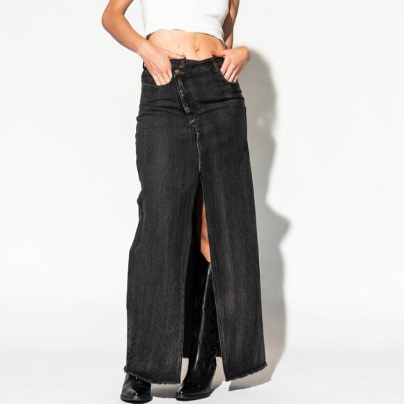 Dressed In LALA - Don’t Kill My Vibe Denim Skirt L - Picture 1 of 5